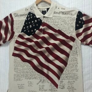Cotton Traders Sport Polo Shirt‎ American Flag Declaration Print XXL